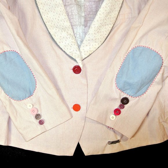 Desigual Blazer Pink Striped Summer Jacket Size 46 - Picture 7 of 12